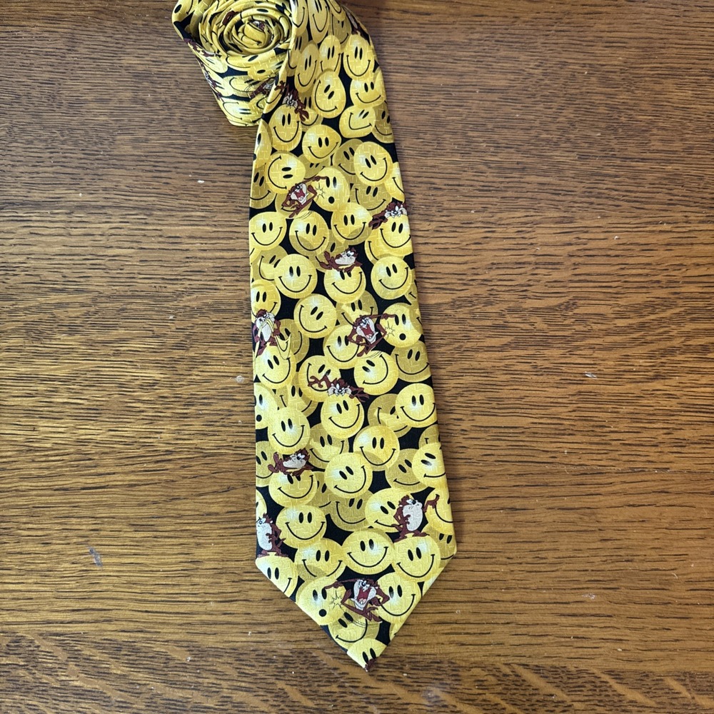 VTG Silk Looney Tunes Smiley Happy Face Tasmanian Devil Neck Tie